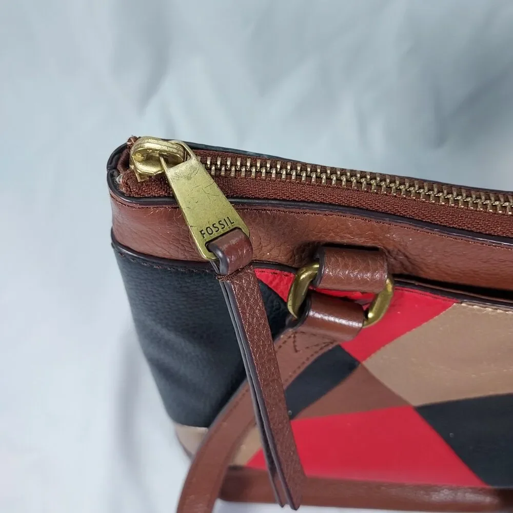 Fossil Issue No 1954 Patchwork Leather Tote Bag Multicolor Brown Shoulder Purse